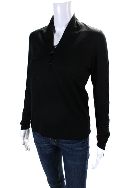 A'nue Ligne Womens Beaded V Neck Long Sleeves Blouse Black Size Small