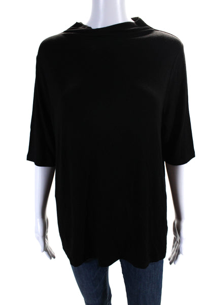 Modern Citizen Womens Jersey Knit Mock Neck Short Sleeve Blouse Top Black Size S