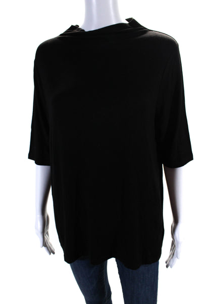 Modern Citizen Womens Jersey Knit Mock Neck Short Sleeve Blouse Top Black Size S