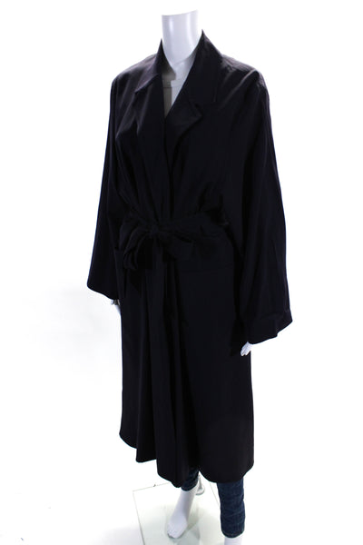 Aquascutum Womens 3/4 Sleeve Open Front Belted Long Coat Purple Wool Size 8