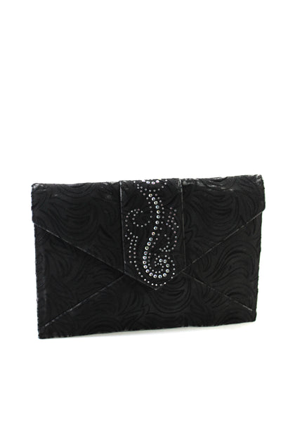 Johann Becker Womens Rhinestone Trim Envelope Clutch Handbag Black Canvas