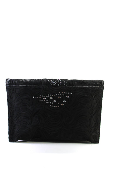 Johann Becker Womens Rhinestone Trim Envelope Clutch Handbag Black Canvas