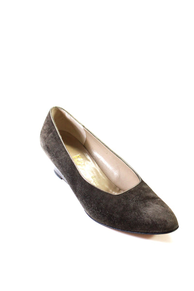 Salvatore Ferragamo Womens Suede Almond Toe Low Wedge Heel Pumps Gray Size 6.5US