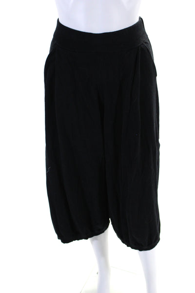 Stefanel Womens Cotton Tight-Knit Side Buttoned Wide Leg Capris Black Size S