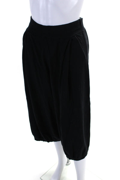 Stefanel Womens Cotton Tight-Knit Side Buttoned Wide Leg Capris Black Size S