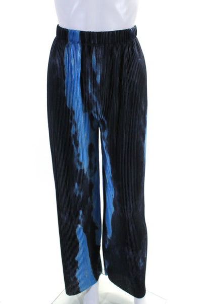 Beulah Womens Satin Abstract Print Box Pleated Palazzo Trousers Blue Size M/L