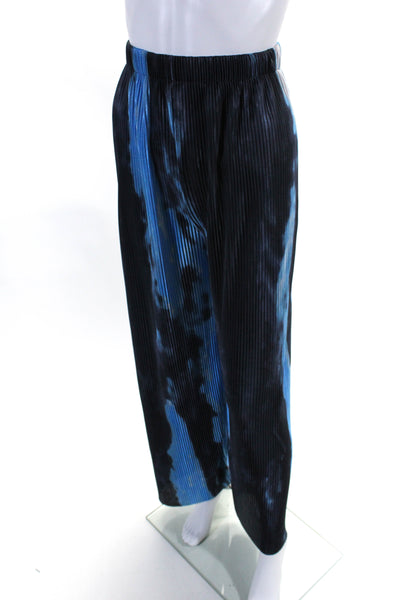 Beulah Womens Satin Abstract Print Box Pleated Palazzo Trousers Blue Size M/L