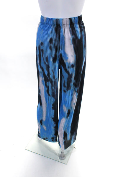 Beulah Womens Satin Abstract Print Box Pleated Palazzo Trousers Blue Size M/L