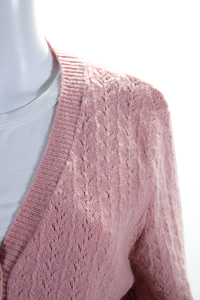 8apart Womens Cable-Knit V-Neck Button Down Short Sweater Cardigan Pink Size L