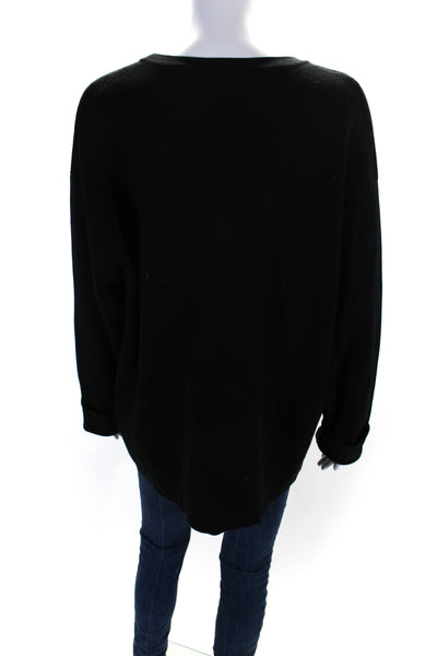 Grey Jason Wu Womens Black Crew Neck Cat Applique Pullover Sweater Top Size L