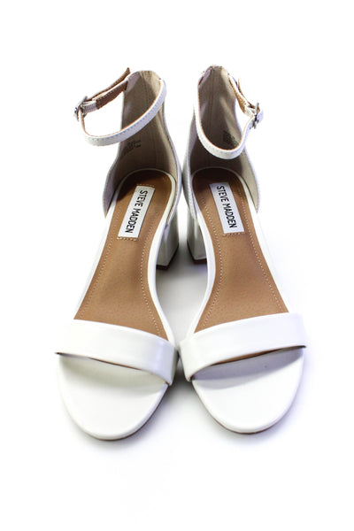 Steve Madden Womens Irene Open Toe Ankle Buckled Block Heels White Size 6