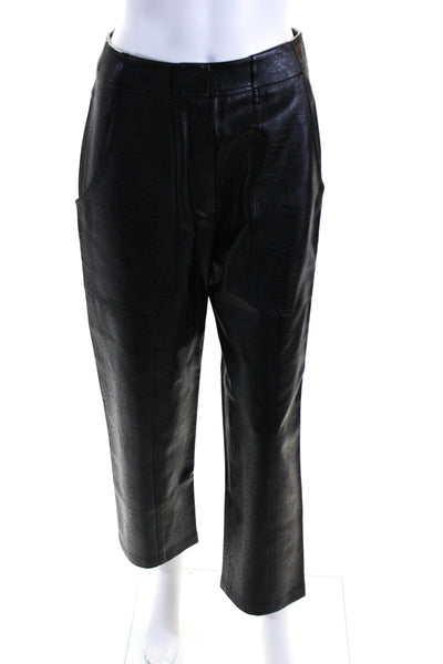 MDRN Womens Vegan Leather High Rise Zip Up Straight Leg Pants Black Size M