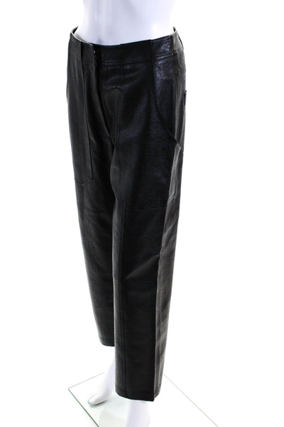 MDRN Womens Vegan Leather High Rise Zip Up Straight Leg Pants Black Size M