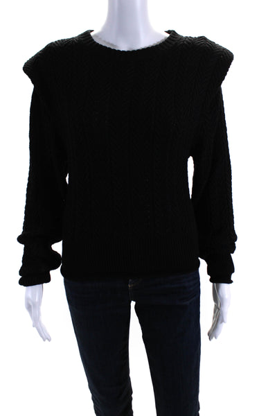 Modern Citizen Womens Cable Knit Crew Neck Shoulder Pads Sweater Black Size S