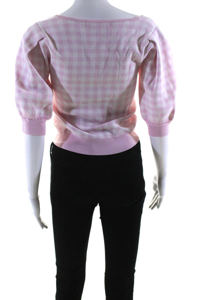 ASTR Womens Check Print Scoop Neck Short Sleeve Blouse Top Pink Size M 13995360