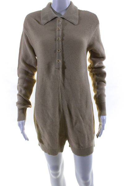 Weworewhat Womens Knit Collared Long Sleeve Romper Beige Size S 15624637