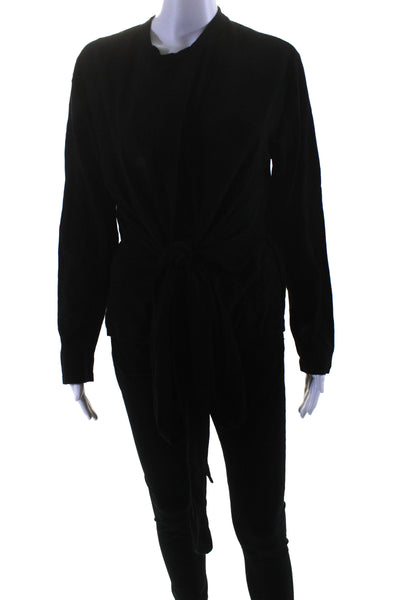 Modern Citizen Womens Crew Neck Long Sleeve Wrap Style Top Blouse Black Size S