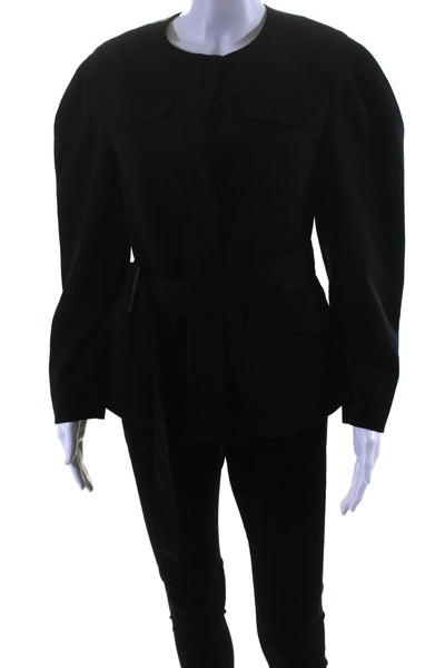Modern Citizen Womens Woven Button Up Belted Jacket Blazer Black Size M