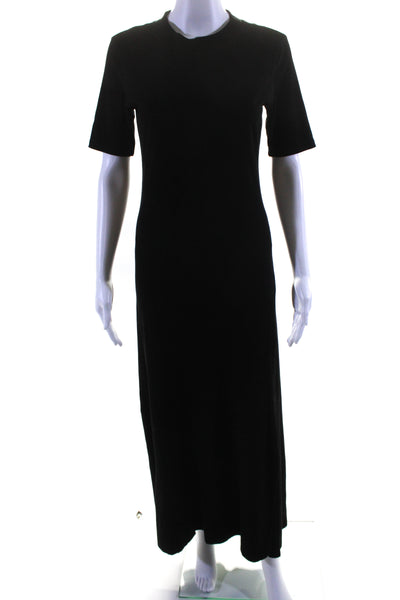 All Row Womens Ribbed Knit Crew Neck Short Sleeve A-Line Maxi Dress Black Size S