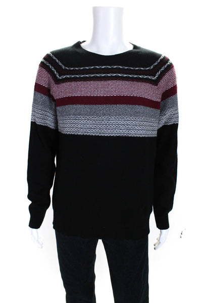 ATM Mens Wool Blend Striped Round Neck Pullover Sweater Top Black Size L