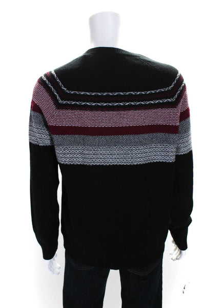 ATM Mens Wool Blend Striped Round Neck Pullover Sweater Top Black Size L