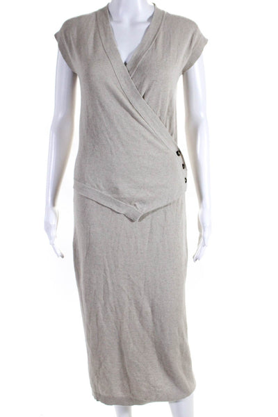 Modern Citizen Womens Knit V-Neck Short Sleeve Button Up Maxi Dress Beige Size S