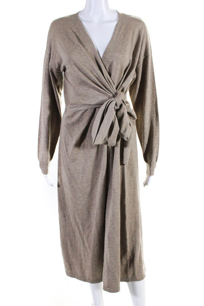 Modern Citizen Womens Knit V-Neck Long Sleeve Midi Wrap Dress Taupe Size 2X