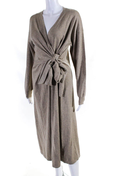 Modern Citizen Womens Knit V-Neck Long Sleeve Maxi Wrap Dress Beige Size S