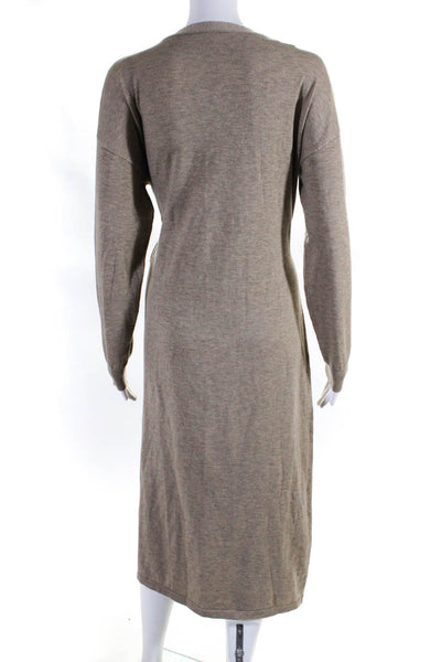 Modern Citizen Womens Knit V-Neck Long Sleeve Maxi Wrap Dress Beige Size S