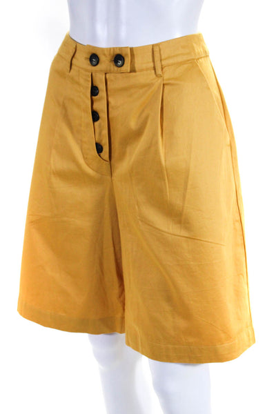 Modern Citizen Womens Pleated Four Pocket Button Closure Shorts Yellow Size S