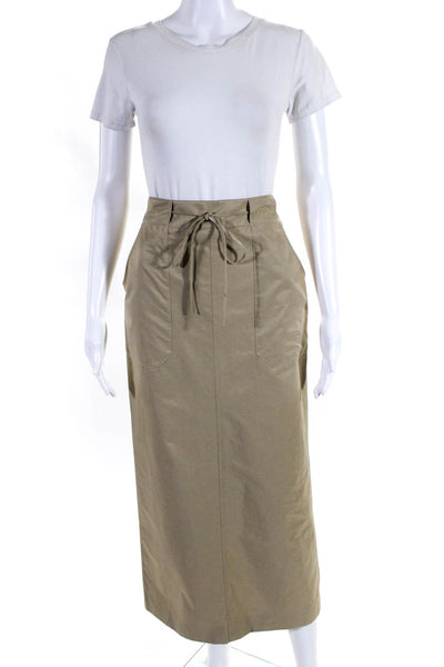 MDRN Womens Drawstring Waist Back Slit Side Zip Maxi Skirt Beige Size XS