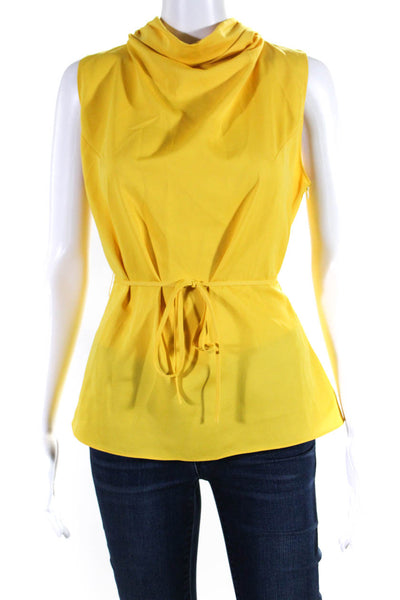 MDRN Womens Belted High Neck Sleeveless Zip Up Blouse Top Yellow Size L
