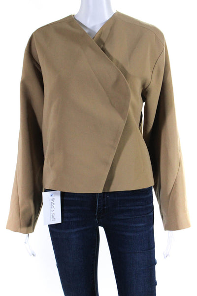 MDRN Womens V-Neck Long Sleeve Button Up Wrap Blazer Jacket Beige Size S