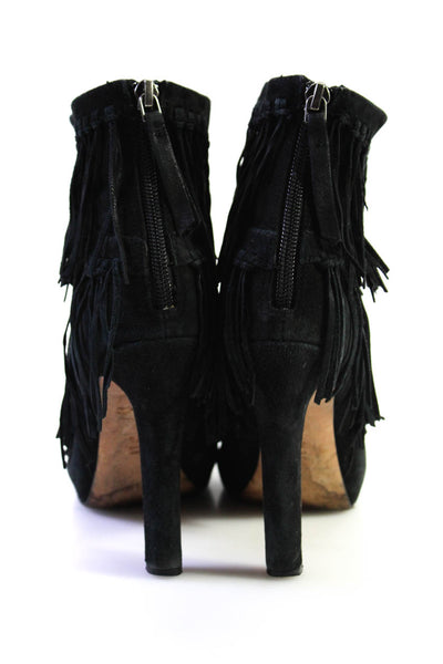 Jean-Michel Cazabat Womens Suede Fringe Trim Ankle Boots Black Size 37.5 7.5