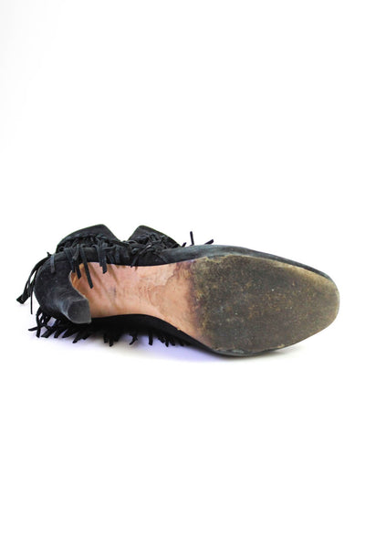Jean-Michel Cazabat Womens Suede Fringe Trim Ankle Boots Black Size 37.5 7.5