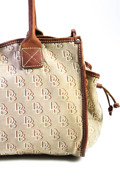 Dooney & Bourke Womens Leather Trim Hook Closure Top Handle Handbag Purse Beige