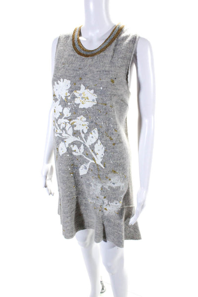 Knitted & Knotted Womens Gray Floral Crew Neck Sleeveless A-line Dress Size M