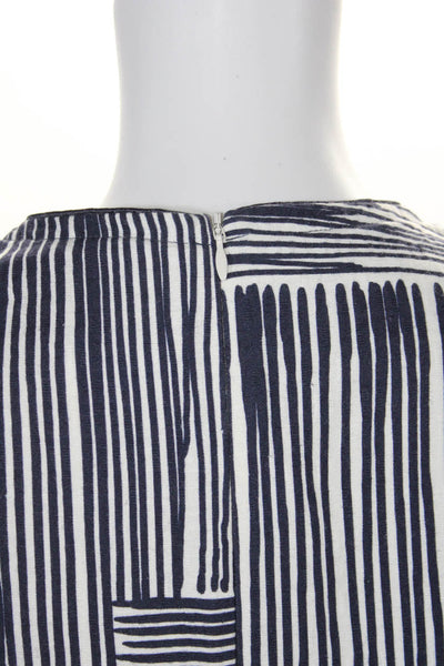 Piazza Sempione Womens White Blue Print Crew Neck Sleeveless Shift Dress Size 46