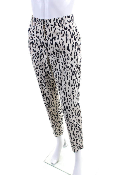 Max Mara Womens Cotton Animal Print Mid-Rise Tapered Pants White Size 8
