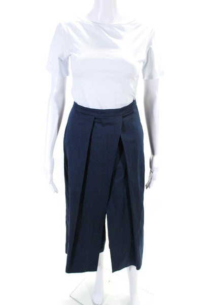 Tibi Womens Cotton Blend Pleated Zip Up High-Rise Wide Leg Pants Blue Size 4