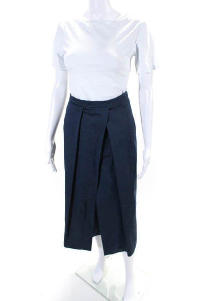 Tibi Womens Cotton Blend Pleated Zip Up High-Rise Wide Leg Pants Blue Size 4