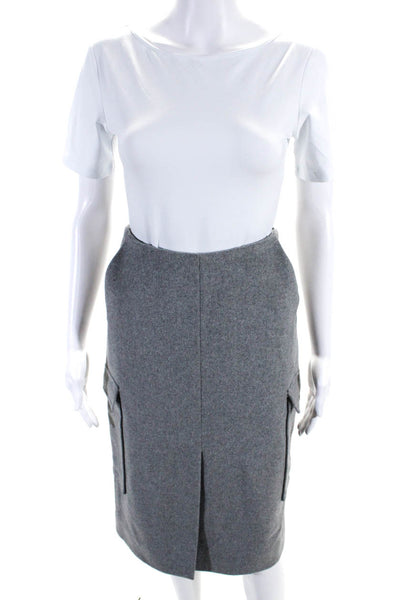 Modern Citizen Womens Wool Front Slit Side Zipped A-Line Midi Skirt Gray Size S