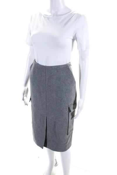 Modern Citizen Womens Wool Front Slit Side Zipped A-Line Midi Skirt Gray Size S