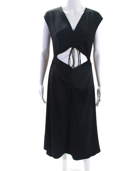 MDRN Womens Crepe Cut Away Sleeveless V-Neck Ruched A-Line Dress Black Size XS
