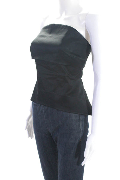 MDRN Womens Satin Strapless Ruched Zip Up Blouse Top Black Size S