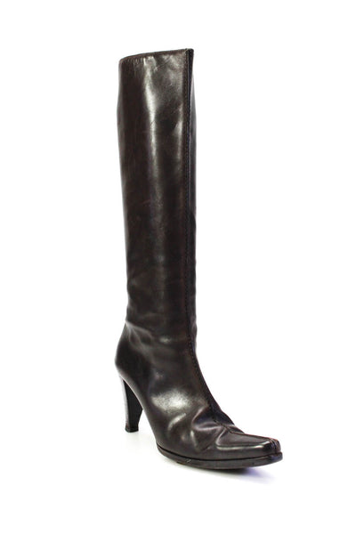 Fendi Womens Brown Leather High Heels Knee High Boots Shoes Size 8