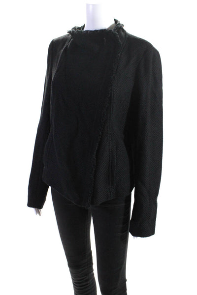 Vince Womens Black Textured Cotton Open Front Long Sleeve Jacket Size XL