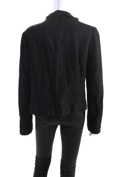Vince Womens Black Textured Cotton Open Front Long Sleeve Jacket Size XL