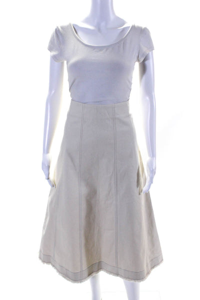 MDRN Womens Back Zip Midi A Line Skirt White Cotton Size Extra Small