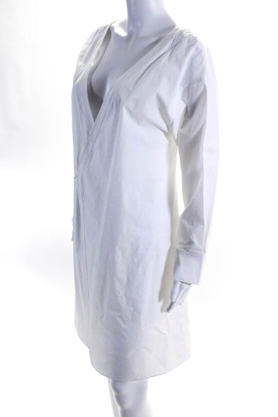 MDRN Womens Long Sleeve V Neck Wrap Shirt Dress White Cotton Size Extra Small